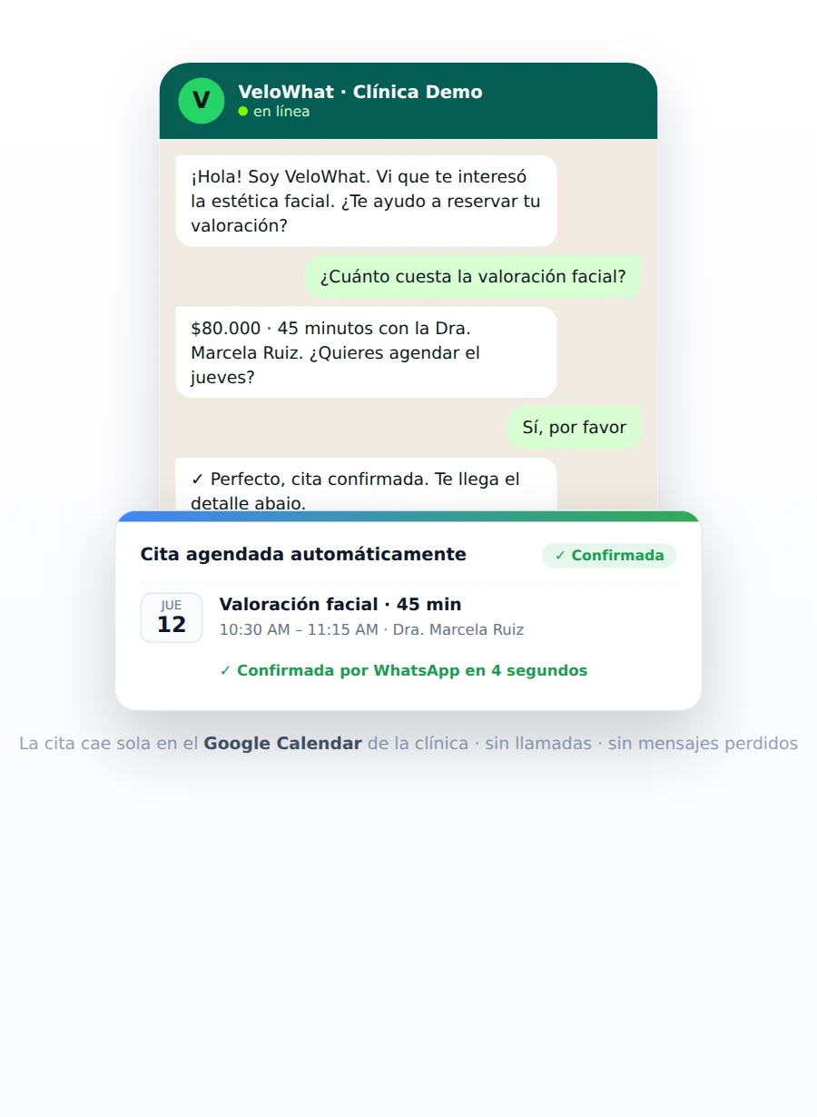 Chat de WhatsApp con IA agendando una cita médica
